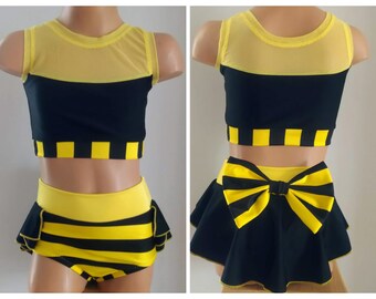 Queen Bee Inspired Dance Costume- Queen Bee Performance Costume - Bee Crop Top and Skirt