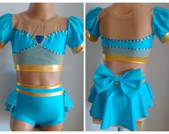 Jasmine Inspired Dance Costume - Jasmine Puff sleeve Top - Jasmine Dance Skirt and Crop Top - Jasmine Performance Costume..