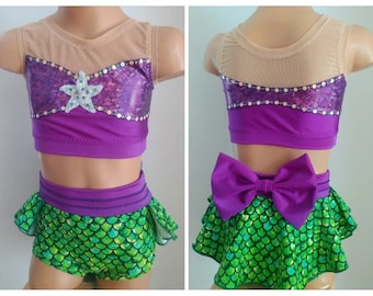 Little Mermaid Inspired  Dance Costume - Ariel Dance Costume - Ariel Skirt - Ariel Crop Top - SENDesigne Costumes