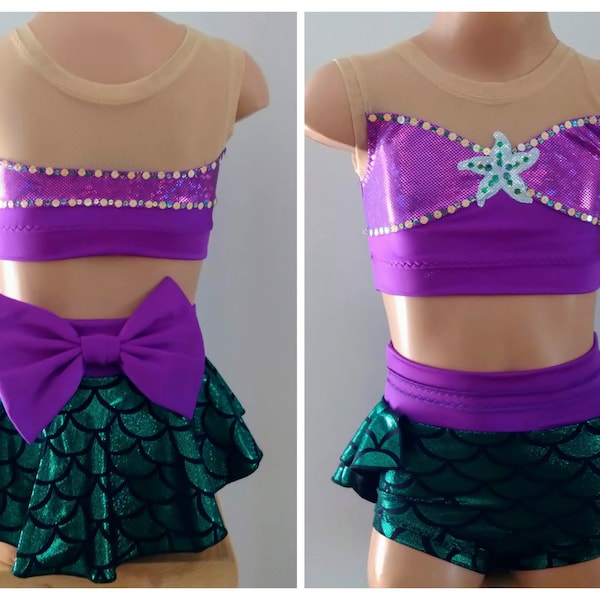 Little Mermaid Inspired  Dance Costume - Ariel Dance Costume - Ariel Skirt - Ariel Crop Top - SENDesigne Costumes