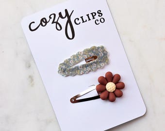 Floral Toddler Hair Clips: Handmade Non Slip Hair Snaps, Pack of 2