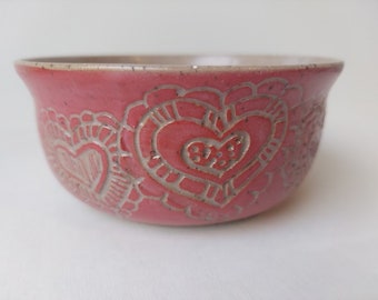 Hand carved heart pottery bowls, various colors available