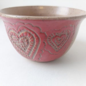 Small hand carved heart pottery bowls, various colors available image 7