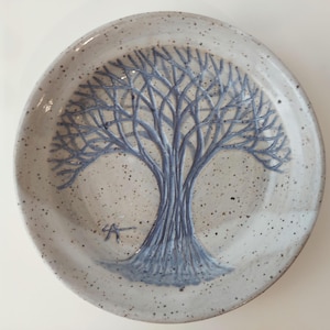 Pottery Plate with hand carved tree, various colors, Great As Spoon Rests
