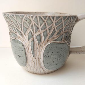 Hand carved tree pottery mug, 10oz, various colors