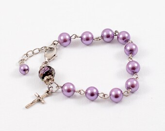 Pulsera de rosario de perlas de amatista ligera