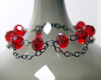 Romantic Blood Red and Metal Chain Bracelet