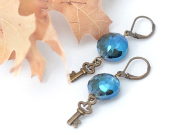 Stunning Color Shifting Glass Drop and Key Earrings