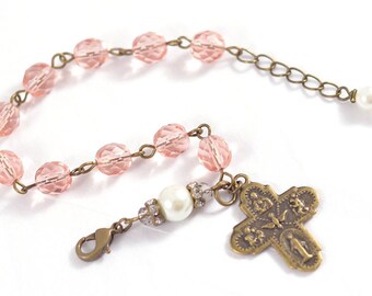 Light Peach Czech Glass Rosary Bracelet