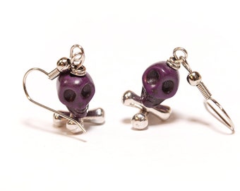 Plum Purple Skull and Crossbone Earrings