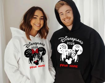 Personlig Disneyland 2025-tröja, personlig Disneyland-familjtröja, Disney Minnie Mickey-tröja, unisex vuxen-barntröja med huva