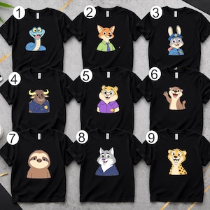 Disney Zootropolis T-shirt, Karaktärer Big Face Kostymtröja, Judy Hopp Nick Wilde Gary Finnick Bellwether T-shirt, Disney Familjematchning T-shirt bild 1