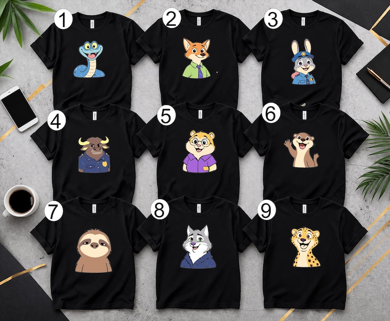Disney Zootropolis T-shirt, Karaktärer Big Face Kostymtröja, Judy Hopp Nick Wilde Gary Finnick Bellwether T-shirt, Disney Familjematchning T-shirt bild 1