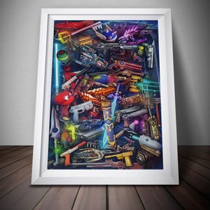 Epic Video Game Weapons Collage Poster | Arcade Poster | Premium Quality Print | Gaming Artwork | Wall Decor Poster | Free USA Shipping