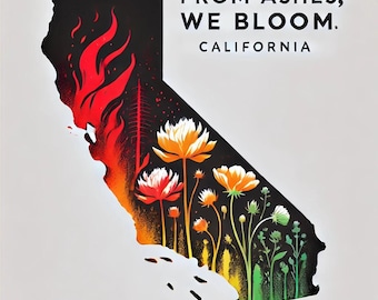 Customizable California Digital Print - Wildflowers and Flames