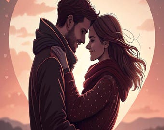 Romantic Digital Print of a Loving Couple Embracing