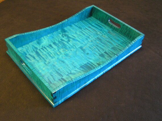 12" x 18" Bright Blue Tiger Maple Serving Tray