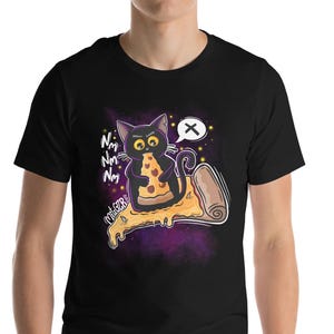 Grumpy Cat Pizza | Shirt Evil Cat | Grappig Pizza Cat-T-shirt | T-shirt cartoon kat | Uniseks grafische streetwear | Shirt voor raar eten