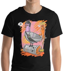 Camiseta de paloma con pintura en aerosol / Camiseta con gráfico de pájaro urbano / Camiseta divertida de arte callejero / Camiseta para amantes de las palomas / Camiseta unisex genial con dibujos animados