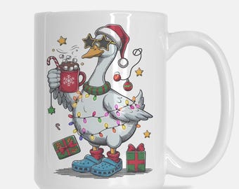 Funny Christmas Goose Mug: Holiday Coffee Cup, White Elephant Gift