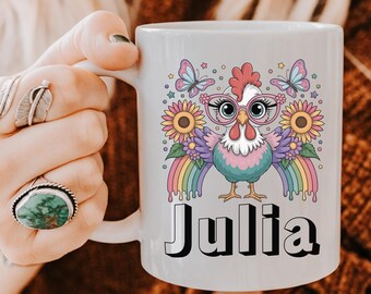 Personalized Teacher Mug: Rainbow Chicken Coffee Cup