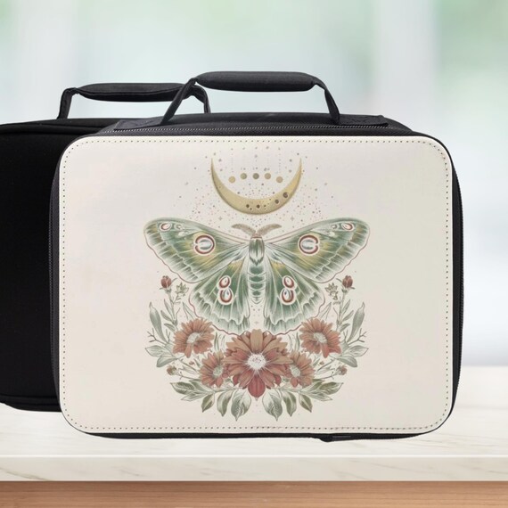 Celestial Moth Insulated Lunch Bag Green, Gold, Pink Lunchbox