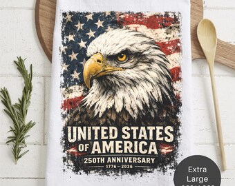 Patriotic Eagle  Extra Large Tea Towel – "United States of America 250th Anniversary" Kitchen Decor