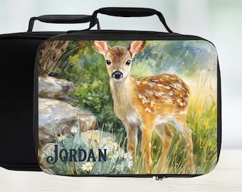 Personalized Woodland Fawn Insulated Lunch Bag — Custom Deer Lunchbox Animal Lover Gift
