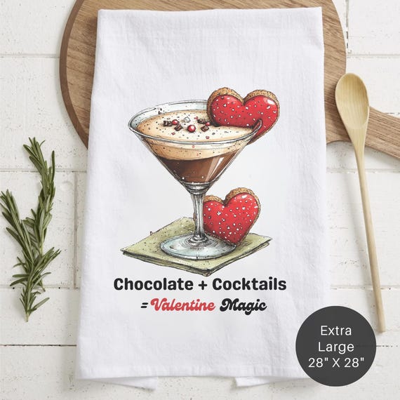 Chocolate Cocktails Valentine Magic Extra Large Tea Towel (Flour Sack) - 28x28