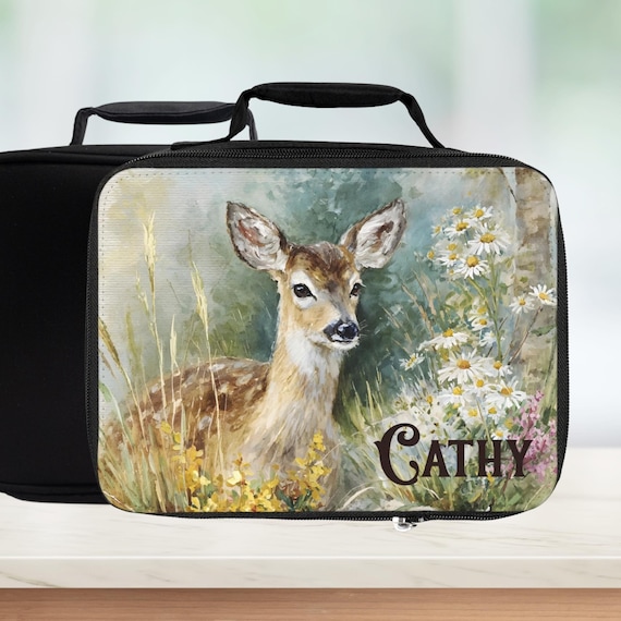 Personalized Floral Deer Lunch Bag —  Woodland Animal Lunchbox