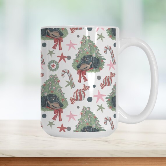 Christmas Dachshund Mug: Festive Wiener Dog Pattern, Holiday Coffee Cup