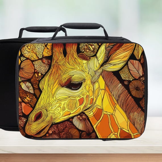 Golden Stained Glass Giraffe Insulated Lunch Bag - Zoo Animal Lunchbox