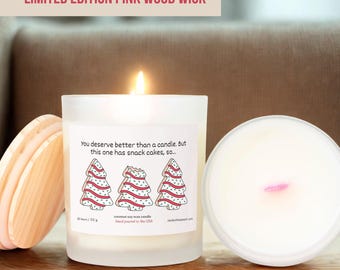 Retro Tree Treat Candle: Coconut Apricot Wax, Pink Wick, Gift Ready