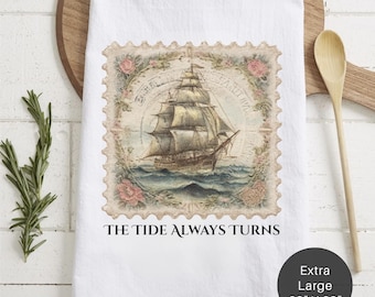 Nautical Sailboat Tea Towel – Vintage Coastal Kitchen Decor