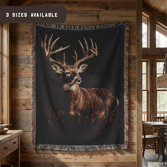 Rustic Stag Woven Blanket Keepsake Deer Tapestry Throw