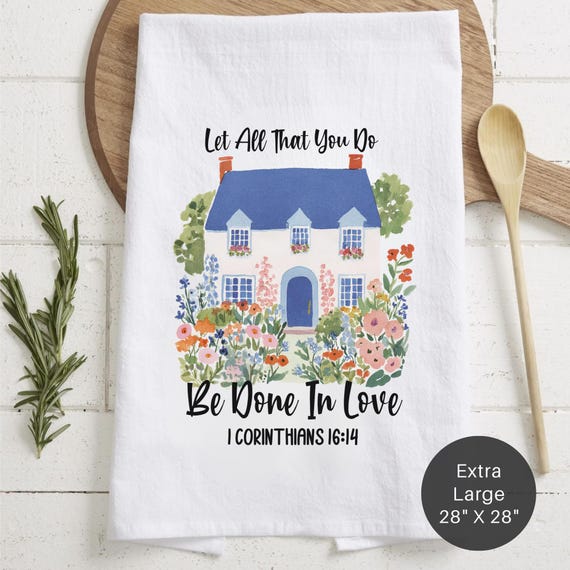 Christian Housewarming Gift, Scripture Tea Towel, 100% Cotton (28x28)