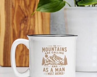 The Mountains are Calling Ceramic Camp Mug White 13oz - Wilderness Lover Gift