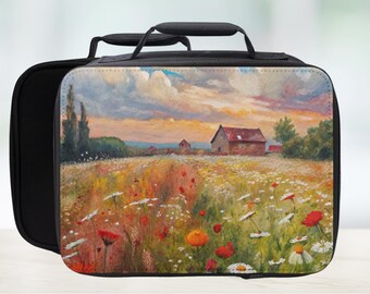 Retro Wildflowers Farm Lunch Box – Insulated Floral Bag for Work, School, or Picnics