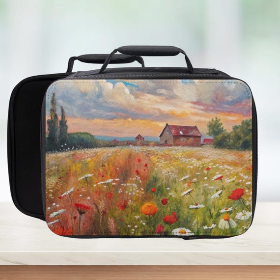 Retro Wildflowers Farm Lunch Box – Insulated Floral Bag for Work, School, or Picnics