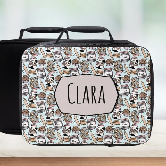 Personalized Farmhouse Baking Pattern Insulated Lunch Bag - Trendy Custom Lunchbox