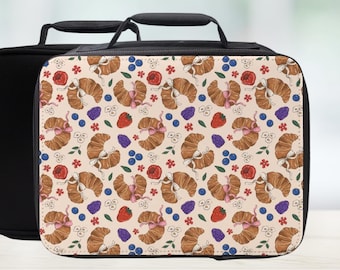 Berry Croissant Pattern Insulated Lunch Bag - Foodie Lunchbox Gift