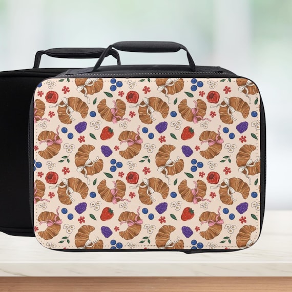 Berry Croissant Pattern Insulated Lunch Bag - Foodie Lunchbox Gift
