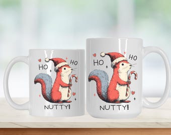 Christmas Squirrel Mug - 'Ho Ho Nutty!' Gift Ready - Winter Coffee Cup