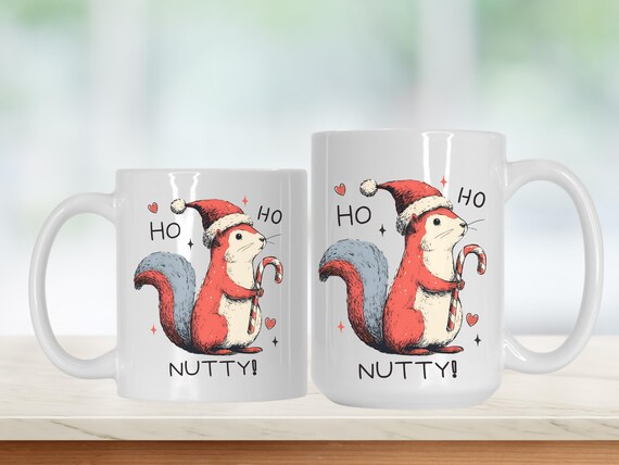 Christmas Squirrel Mug - 'Ho Ho Nutty!' Gift Ready - Winter Coffee Cup