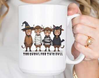 Funny Halloween Cow Mug: Spooky Fall Coffee Cup - Too Ghoul For This Bull
