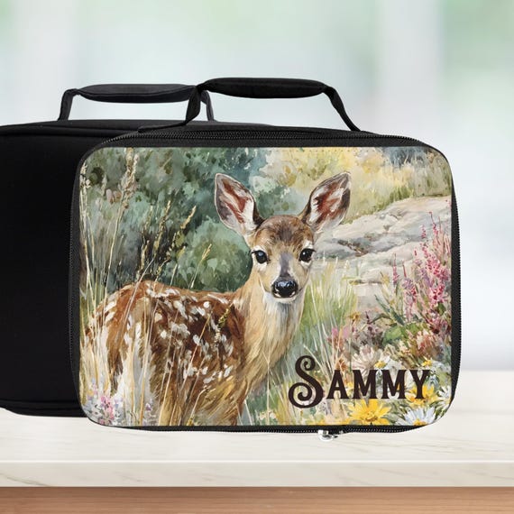 Personalized Fawn Deer Insulated Lunch Bag — Custom Wilderness Animal Lunchbox
