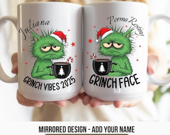 Resting Grinch Face Cat Mug: Personalized Christmas Coffee Cup