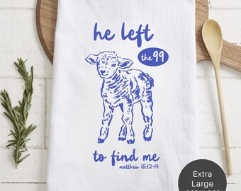 Lamb He Left 99 Extra Large Tea Towel (Flour Sack) - Christian Kitchen Decor