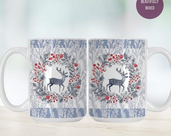 Snowberry Woods Deer Mug Deluxe 15oz – Nordic Christmas Woodland Coffee Cup