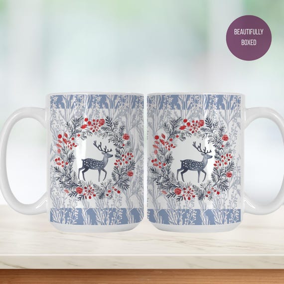 Snowberry Woods Deer Mug Deluxe 15oz – Nordic Christmas Woodland Coffee Cup
